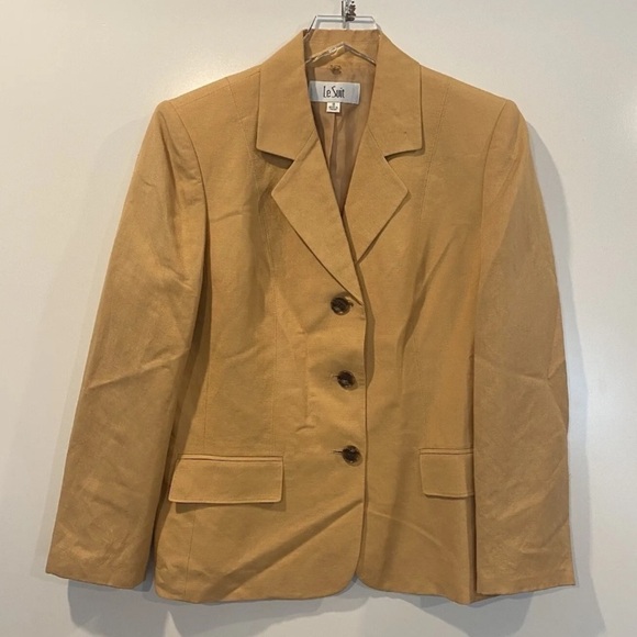 Le Suit Marigolds Yellow Linen Blend Blazer Jacket Womens Size 10 (C) - Picture 1 of 5
